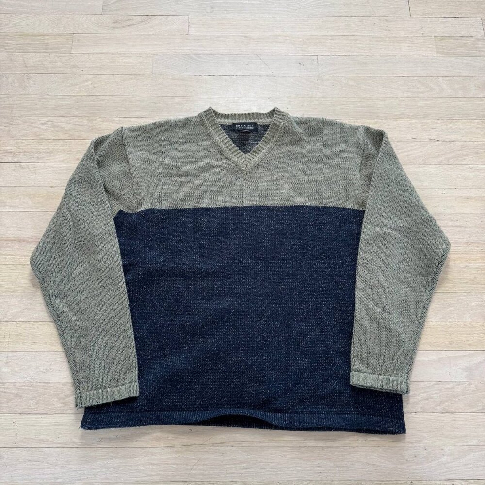 90s Vintage Britches Classic Sport V-Neck Sweater Mens L Navy Wool Blend Korea